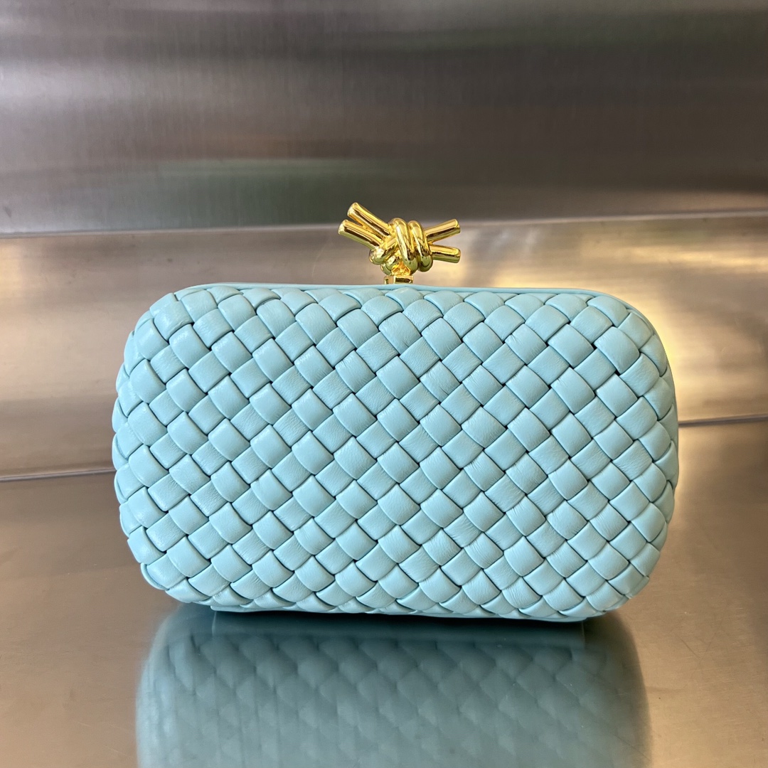 Knot Padded Intreccio Leather Clutch Sky Blue